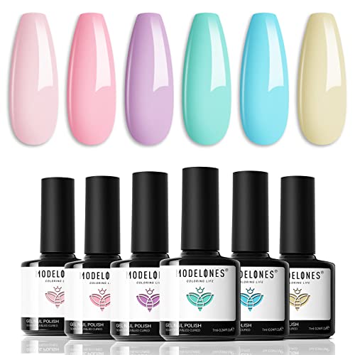 modelones Gel Nail Polish Set, 6 Colors 2024 Spring Gel Polish Kit Bright Pastel Macaron Candy Nail Polish Gel Pink Mint Green Blue Purple Gel Nail Soak Off Nail Art Manicure Gift DIY Salon