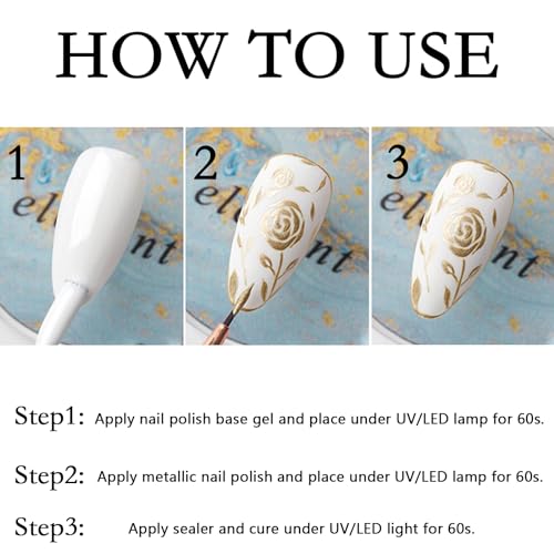 Metallic Painting Nail Polish Gel, Mirror Painting UV Gel Polish, 3D Gold Silver Nail Art Painting Liner, Chrome Gel Nail Polish Glossy UV/LED DIY Nail Manicure (Gold) - Image 6
