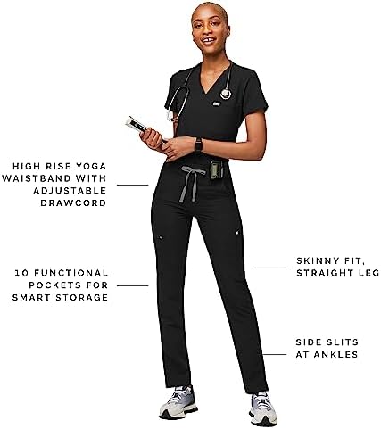 FIGS YOLA High Waisted Skinny Scrub Pants for Women — 10 Pockets, 4-Way Stretch, Yoga Waistband Womens Scrub Pants - Image 2
