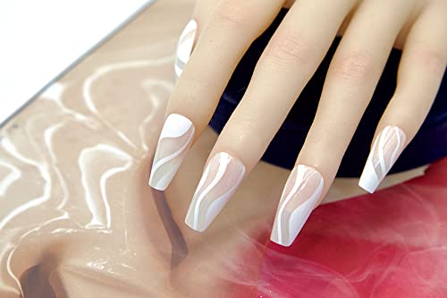 24 Piece Lime Green Wavy Medium Coffin Press On Nails Full Cover Set - Image 3