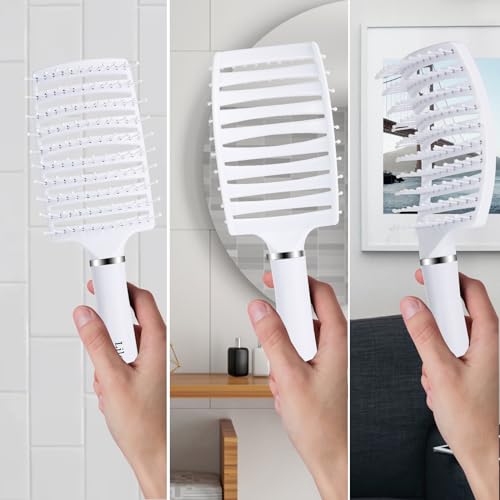 Ergonomic White Detangling Hair Brush for All Hair Types - Image 2