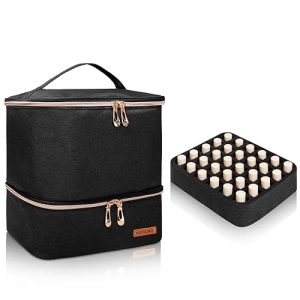 Nail Polish Bag Organizer Case, Large Nail Polish Organizer Holds a Nail Light and 30 Bottles [15ml/0.5 fl.oz]，Nail Polish Carrying Bag with Manicure Tools Storage (Black)