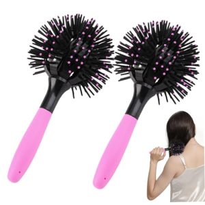 Curly Hair Brush, 2PCS 8.5inch 3D Round Ball Defining Brush with Small Massage Dot Hollow, 360 Degree Styling Bounce Brush, Portable Curly Hair Tools