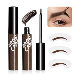 Brow Tattoo Peel Off Tint - Eyebrow Gel Tint Long-Lasting Makeup, Brow Gel Eyebrow Tattoos with Eyebrow Stencils, Waterproof Eye Brow Pencils for Women Create Full Voluminous Brows (Dark Brown)