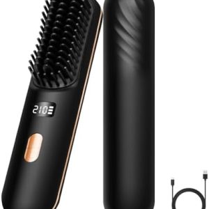 Rechargeable Mini Hair Straightener Brush 410°F, 5000mAh Capacity Portable Hot Comb for Women
