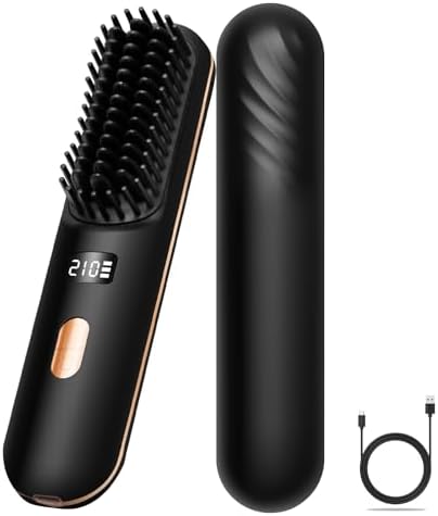 Rechargeable Mini Hair Straightener Brush 410°F, 5000mAh Capacity Portable Hot Comb for Women