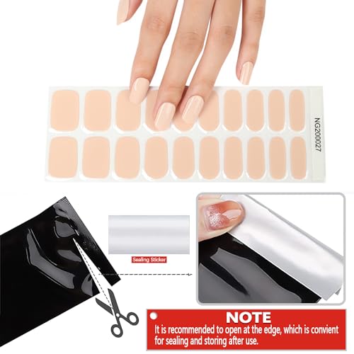 WOKOTO 20 Pcs Bisque Semi Cured Gel Nail Polish Strips With Nail File & Wooden Stick Holographic Gel Nail Strips UV Gel Nail Stickers Full Nail Wraps Stick On Nail Polish Stickers For Women - Image 3