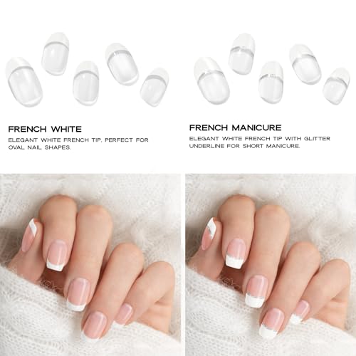Semi Cured Gel Nail Strips French Tip | 30pcs White French Tip Nail Wraps Kit for Women | Gel Nail Stickers with UV Light Required (White French 2B) - Image 3