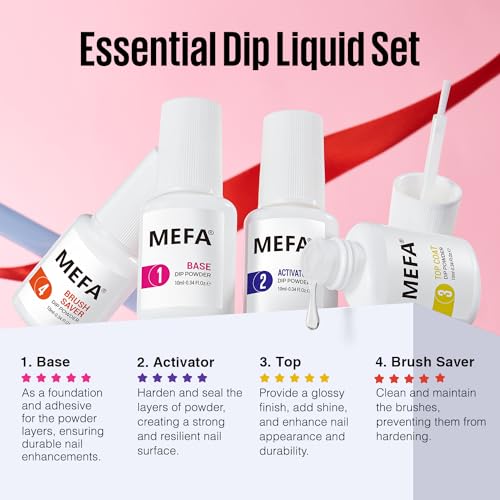 Dip Powder Nail Kit Pink Blue Purple White Black Red 32 Multi-Colors Dipping Powder with Base Top Coat Activator Brush Saver Liquid Set, Classic All Seasons Tones French Nail Art Manicure Salon MEFA - Image 6