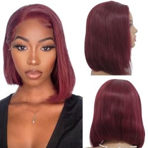 Burgundy Lace Front Wigs Human Hair 13x4 Glueless Bob Wig Human Hair 150% Density Brazilian Virgin Human Hair Wig #99J 8 inch