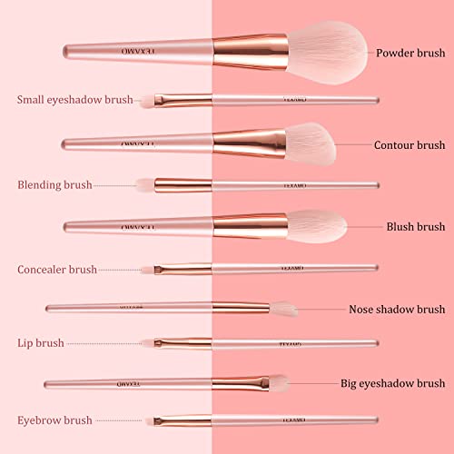 10 Piece Pink Synthetic Makeup Brush Set for Powder, Blush, Contour, Concealer, Eyeshadow - Image 6