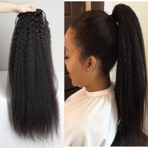 Kinky Straight Ponytail Extension Human Hair Ponytail Extension For Black Women Clip In Ponytail Hair Extensions Wrap Around Long Ponytail 10"inch 100g