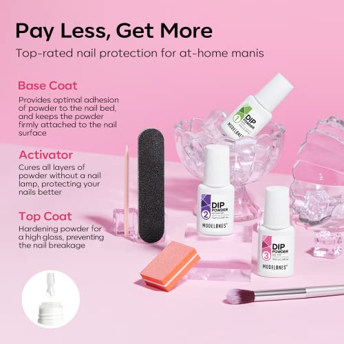 Modelones 4 Color Dip Powder Nail Kit Starter Set Light Hot Pink Glitter and Essential Liquids - Image 5