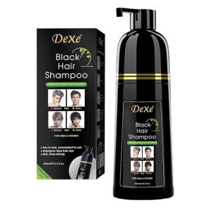 Instant Black Hair Shampoo 400ml - Semi-Permanent DeXe black Hair Dye shampoo for Natural Hair, Lasts 30 Days, Fast Acting Formula for Men & Women
