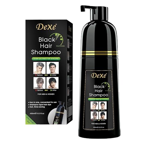 Instant Black Hair Shampoo 400ml - Semi-Permanent DeXe black Hair Dye shampoo for Natural Hair, Lasts 30 Days, Fast Acting Formula for Men & Women