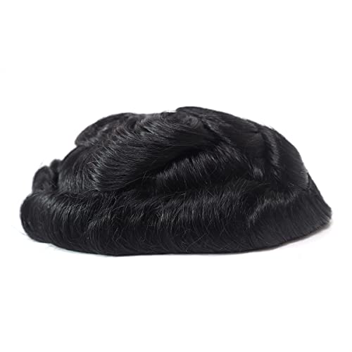 Men's 100% Virgin Human Hair Toupee 6x8 Inch Mono Top Off Black Natural Wave - Image 5
