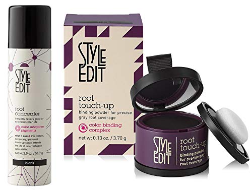 Style Edit Root Concealer Spray and Touch Up Powder for Black Hair, 3 oz
