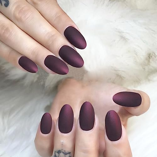 Wine Red Medium Round Press-On Nails Full Cover Reusable Acrylic Artificial Nails for Women