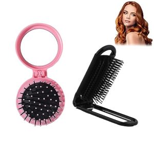 2PCS Foldable Comb with Mirror, Mini Hair Brush, Foldable Travel Mirror Hair Brushes, Pocket Hair Brush Compact Hair Brush Hair Massage Comb for Men Women Girls