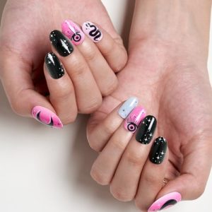 GLAMERMAID Press on Nails Oval,Gothic Gel False Nails with Design,24 PCS Glue on Nails,Reusable Acrylic Stick on Nails Tips Manicure Set for Women,Dazzling life/Oval