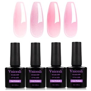 Vnicesli 4 Translucent Pink Gel Nail Polish Kit for Home Manicure