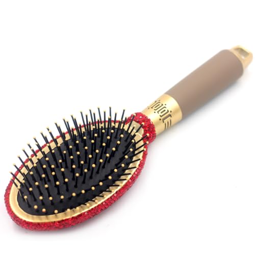 Hair Brush - Detangle Hair and Comb, Massage Cushion, Anti-static, Smooth and Sleek Hair, Luxury Rhinestone Design Suitable for Women (Round red) - Image 3