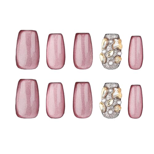 Glue Fake Press on Nails Short - Press on Nails for Women, Short Fake Nails Stick Glue on Nails Coffin, Burgundy Classy Acrylic Artificial Nail Gift for Women/Adult Party-Radiant Bijoux(M)