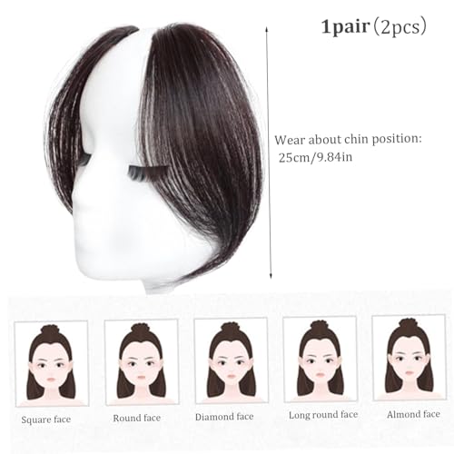 Side Bangs Clip In Human Hair 2Pcs Fake Fringe Clip On Bangs for Women 9.8 Inch Long Natural Looking Fake Bangs Fringe Hair Extensions Dark Brown - Image 4
