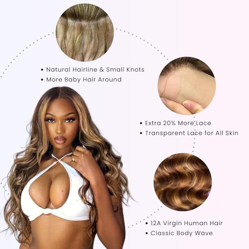16 Inch Honey Blonde Ombre Body Wave 13x4 Lace Front Human Hair Wig 150% Density 23.5 Inch Cap - Image 4