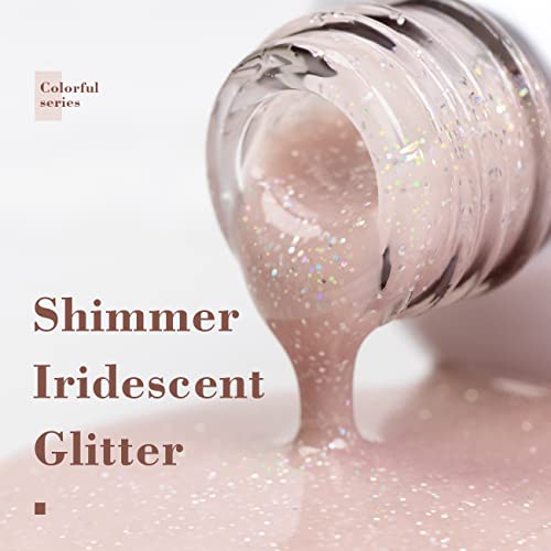 RARJSM Nude Glitter Gel Polish Gray Pink Sparkle Holographic Rainbow Iridescent Shimmer Gel Nail Polish Neutral Light Pink Sheer Jelly Transparent Single Bottle Soak off UV LED Cured for Home Salon - Image 5