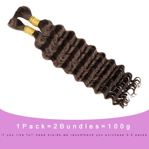 Human Braiding Hair For Boho Braids Deep Wave Bulk Human Hair for Braiding Wet And Wavy Human Braiding Hair Extensions No Weft 100% Brazilian Virgin Curly Human Braiding Hair (18 Inch, 4#) - Image 4