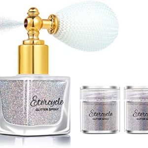 Etercycle Silver Body Glitter Spray, Shimmering Spray Powder Sparkle Powder, Cosmetic Shimmer Makeup Glitter for Hair and Body Face Clothes Nail Art Craft Design Easter Crafts
