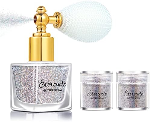 Etercycle Silver Body Glitter Spray, Shimmering Spray Powder Sparkle Powder, Cosmetic Shimmer Makeup Glitter for Hair and Body Face Clothes Nail Art Craft Design Easter Crafts