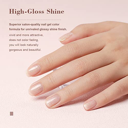 RARJSM Nude Glitter Gel Polish Gray Pink Sparkle Holographic Rainbow Iridescent Shimmer Gel Nail Polish Neutral Light Pink Sheer Jelly Transparent Single Bottle Soak off UV LED Cured for Home Salon - Image 3