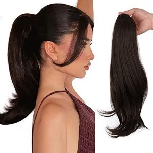 Brown Ponytail Extension Claw Clip in Hairpiece for Women Natural Straight Synthetic Hair Pony Tails High-Resistant Fiber Hair for Girls 16 inches