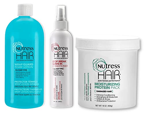 Hair Care Bundle (Total Count of 3) - One-Step Protein Treatment for Damaged Hair, 16oz (1), Foam Wrap Styling Lotion, 32 oz (1), Stop Break Leave-in Conditioner, 8oz (1)