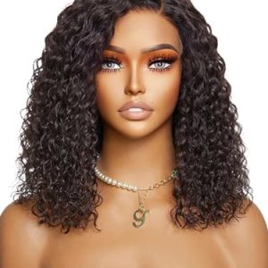 OCTSUN Curly Bob Wig Human Hair for Black Women - Glueless Wigs Human Hair Pre Plucked with Baby Hair Deep Wave 13x4 Lace Front Wigs Wet and Wavy Brazilian Human Virgin Hair Wigs 14 Inch 180% Density