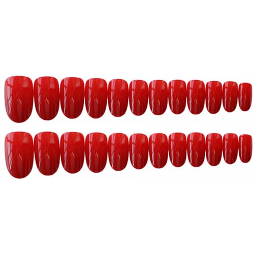 Reusable Glossy Red Medium Oval Press On Nails for Women Girls Acrylic Art Tips - Image 2