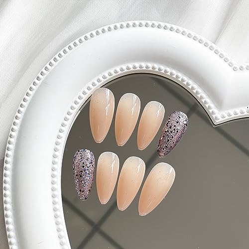 SWEKKE Medium Almond Nude Full Cover Press on Nails 24 Piece Set with Glue - Image 2