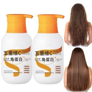 Vitamin c Meringue Repair Cream - Vitamin C Protein Hair Repair Cream, Five Fold VC Keratin Activating Cream, Vitamin C Hair Conditioner Repair Frizzy Dry Hair Smooth Silky Hair Mask (2Pcs)