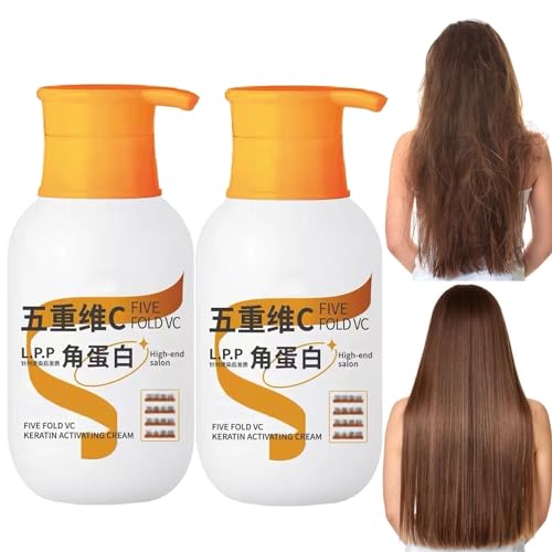 Vitamin c Meringue Repair Cream - Vitamin C Protein Hair Repair Cream, Five Fold VC Keratin Activating Cream, Vitamin C Hair Conditioner Repair Frizzy Dry Hair Smooth Silky Hair Mask (2Pcs)