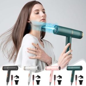 Green Lightweight Ionic Electric Hair Dryer with 3 Speeds and Curling Comb