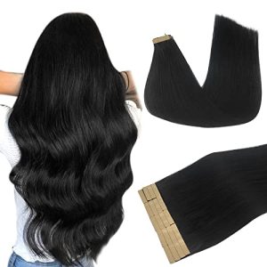 DOORES Tape in Hair Extensions Human Hair, 18 Inch 50g 20pcs Jet Black, Human Hair Extensions Tape in Remy Straight Hair Extensions Skin Weft Double Side Tape