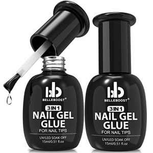 3 in 1 Nail Gel Glue for Acrylic Nails,15ml x2 PCS Muti-Functional Press On Nail Glue Gel Kits for False Nail Tips UV/LED Lamp Needed