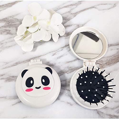 Travel Hair Brush, Mini Compact Mirror with Panda Printed Massage Comb for Kids Toddlers Girls, Small Pocket Mirror - Image 7