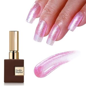 Double Rhythm 15ml Jelly Pink Color Glitter Gel Polish Iridescent Reflective Shimmer Nail Gel Soak Off for Nail Salon Home Manicure DIY, 1PC (B1089-Flamingo)