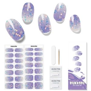 Semi Cured Gel Nail Strips, 28pcs Gradient Love Gel Nail Strips (UV Need), Gel Nail Stickers Full Nail Wraps for Women Girls Kids Diy Gift, Include Prep Pads, Nail File&Wood Stick