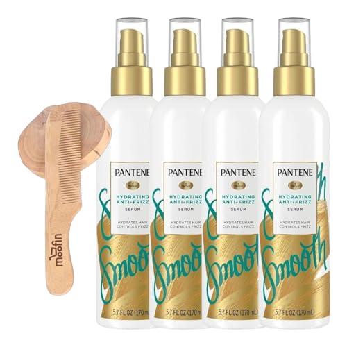 Pantene Pro-V Smooth Hydrating Anti-Frizz Hair Serum 5.7 fl oz 4 Pack with Wooden Comb