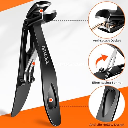 Toenail Clippers for Thick Nails for Seniors, Angled Head Large Toe Nail Clippers with Catcher,Heavy Duty Fingernail Clippers with Wide Opening Nail Cutter Men & Women, Black - Image 3