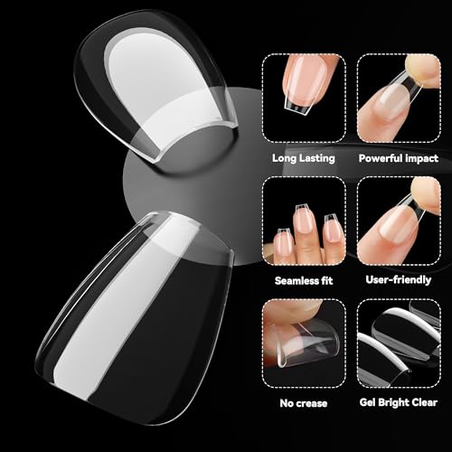 UNA GELLA Short Coffin Nail Tips 216pcs Short Coffin Press On Nails 12 Sizes Short Coffin Gel X Nail Tips Full Cover Nail Tips Soft Gel Acrylic Clear Fake Nails Extension for Home DIY Nail Salon - Image 5